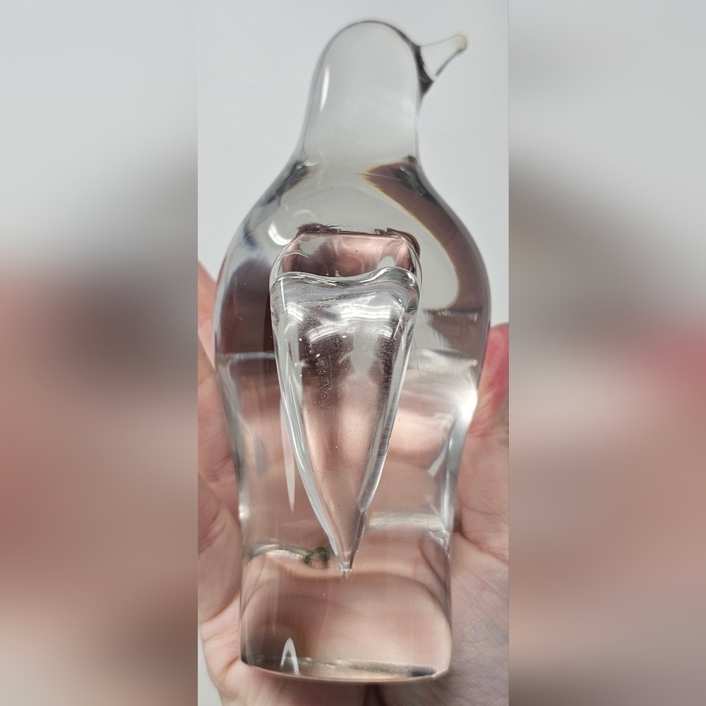 Vintage 1974 Penguin Crystal Art Glass Hand-Blown Figurine Paperweight Clear 6" - Picture 3 of 11